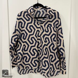 Stateside Geo Print Voile Oversized Shirt in New Navy